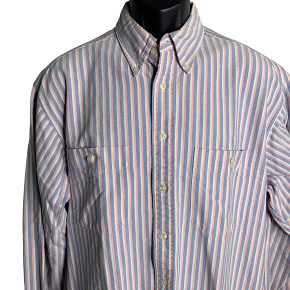 Roundtree & Yorke Button Down Shirt L White Pink Stripes Long Sleeves Pockets - Picture 2 of 6